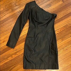 Johanna Johnson leather Elegant Black One-Shoulder Dress